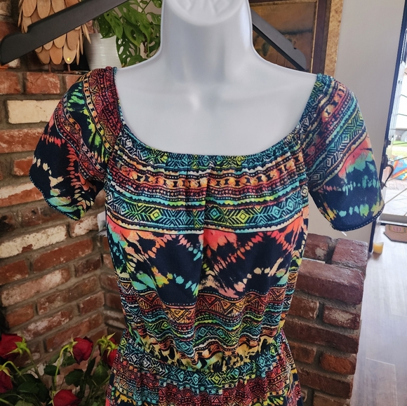 Aqua Multicolor Pattern Flutter Sleeve Maxi Sundress - Picture 2 of 11